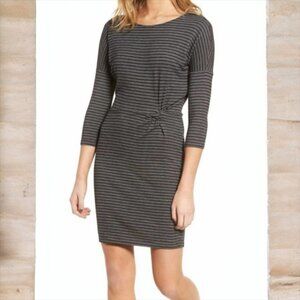 Cupcakes And Cashmere Dress M Black White Striped Knit Knotted-Waist Knee Length